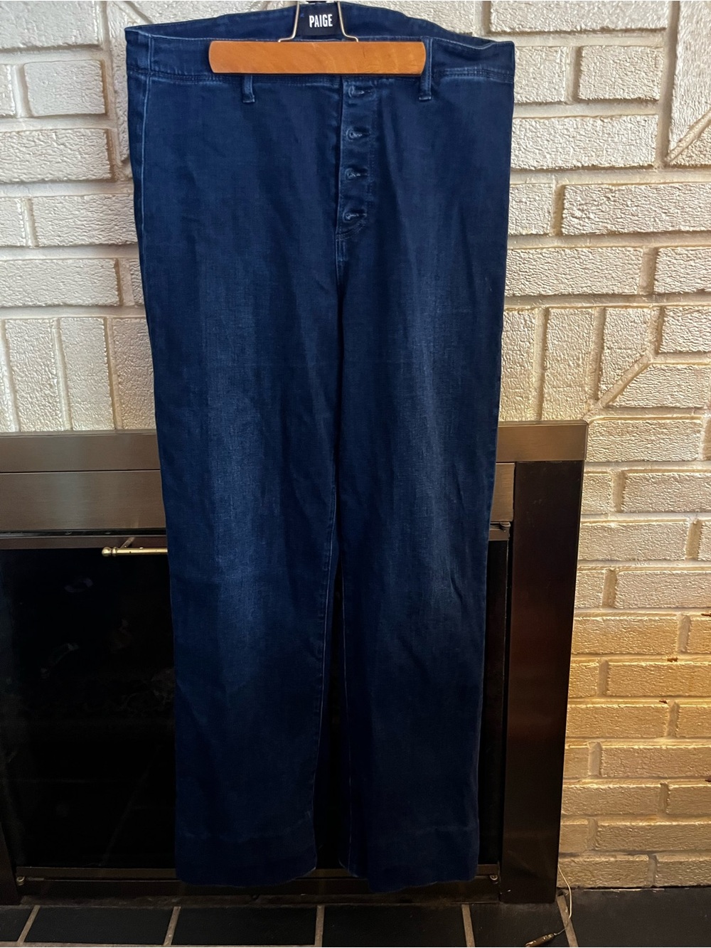 PAIGE Leenah Dark Navy High-Rise Straight Jeans with Button Fly